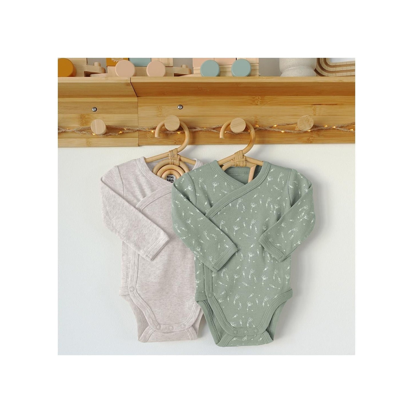 Trois Kilos Sept: Set of 2 Long-Sleeve Bodysuits (3 Months)