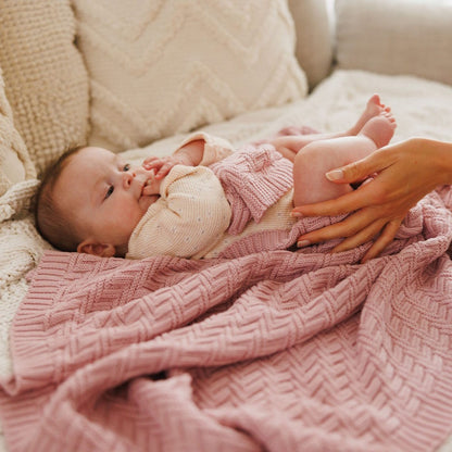 baby blanket organic cotton knitted -pink