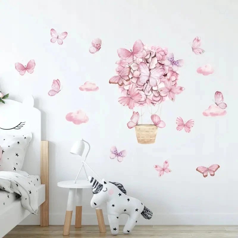 SIPO: Decorative Nursery Wall Decals - Pink Butterflies & Hot Air Balloon
