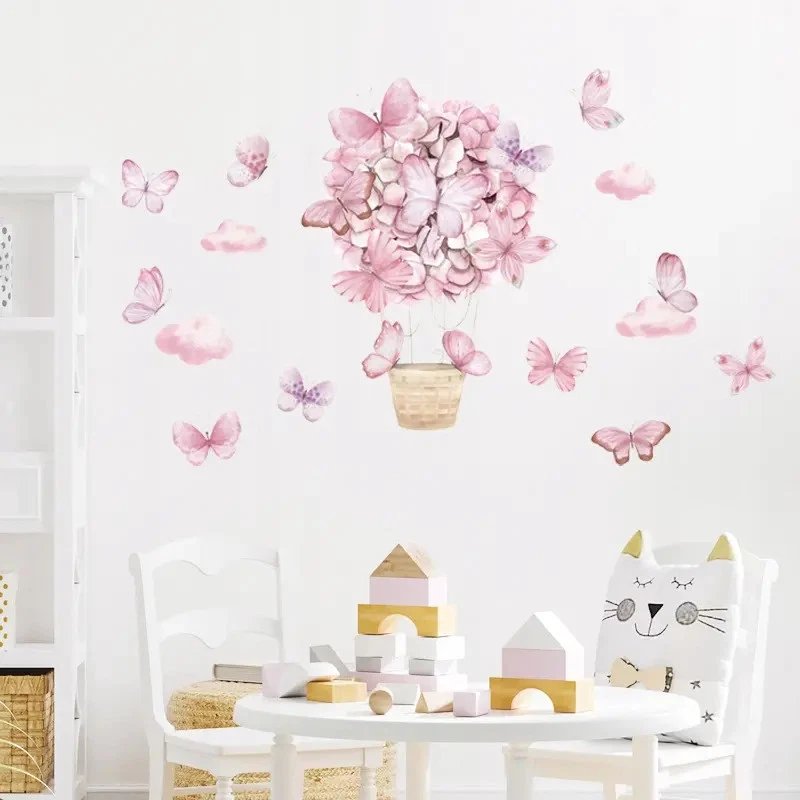 SIPO: Decorative Nursery Wall Decals - Pink Butterflies & Hot Air Balloon