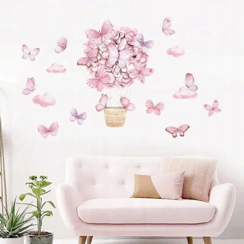 SIPO: Decorative Nursery Wall Decals - Pink Butterflies & Hot Air Balloon