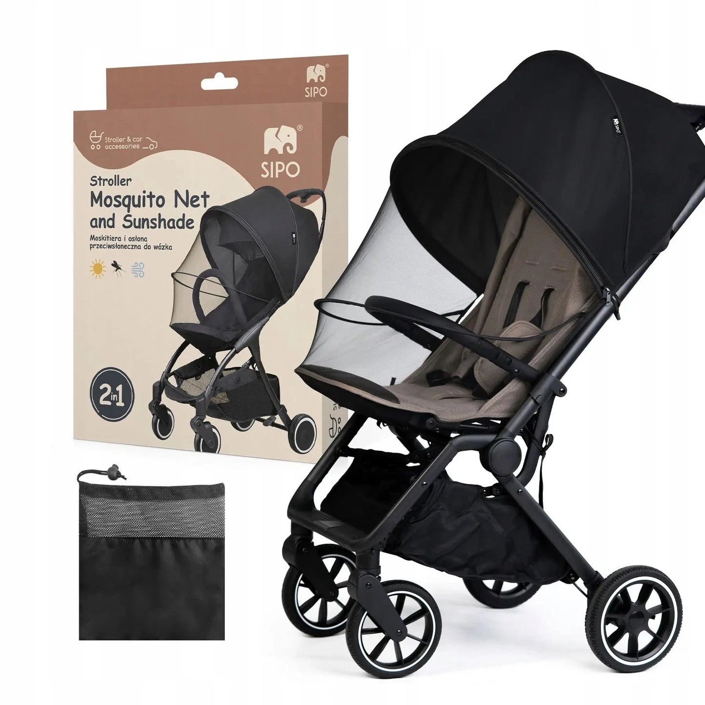 SIPO: 2-in-1 Stroller & Bassinet Sunshade with Mosquito Net