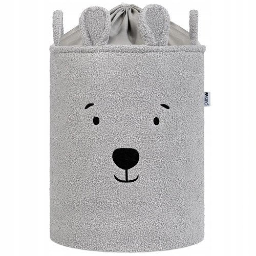 SIPO: Toy Basket XL Organizer 43L - Premium Bouclé Gray Teddy Bear