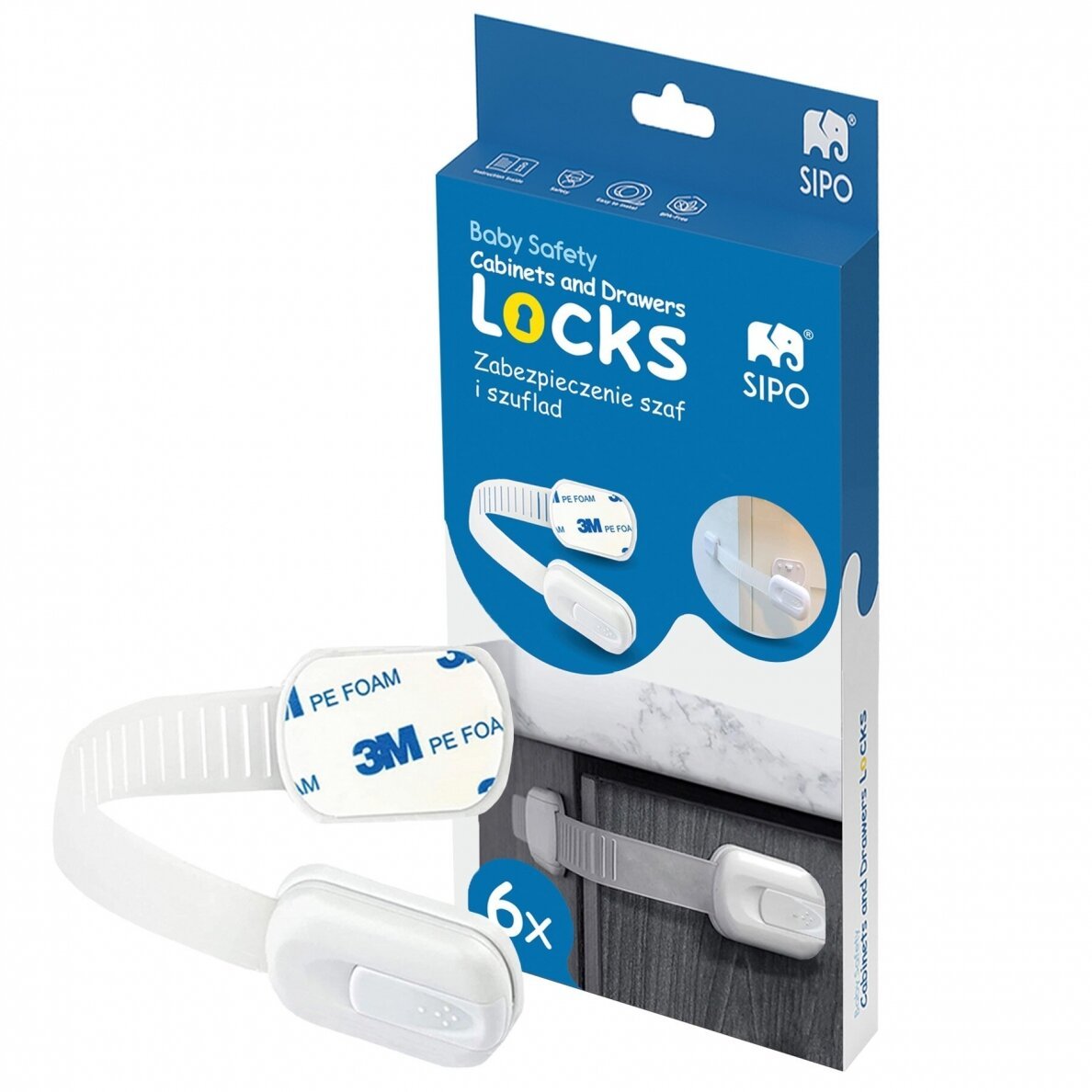 SIPO: Flexible Baby Safety Strap Locks (6 Pack - SBS-217)
