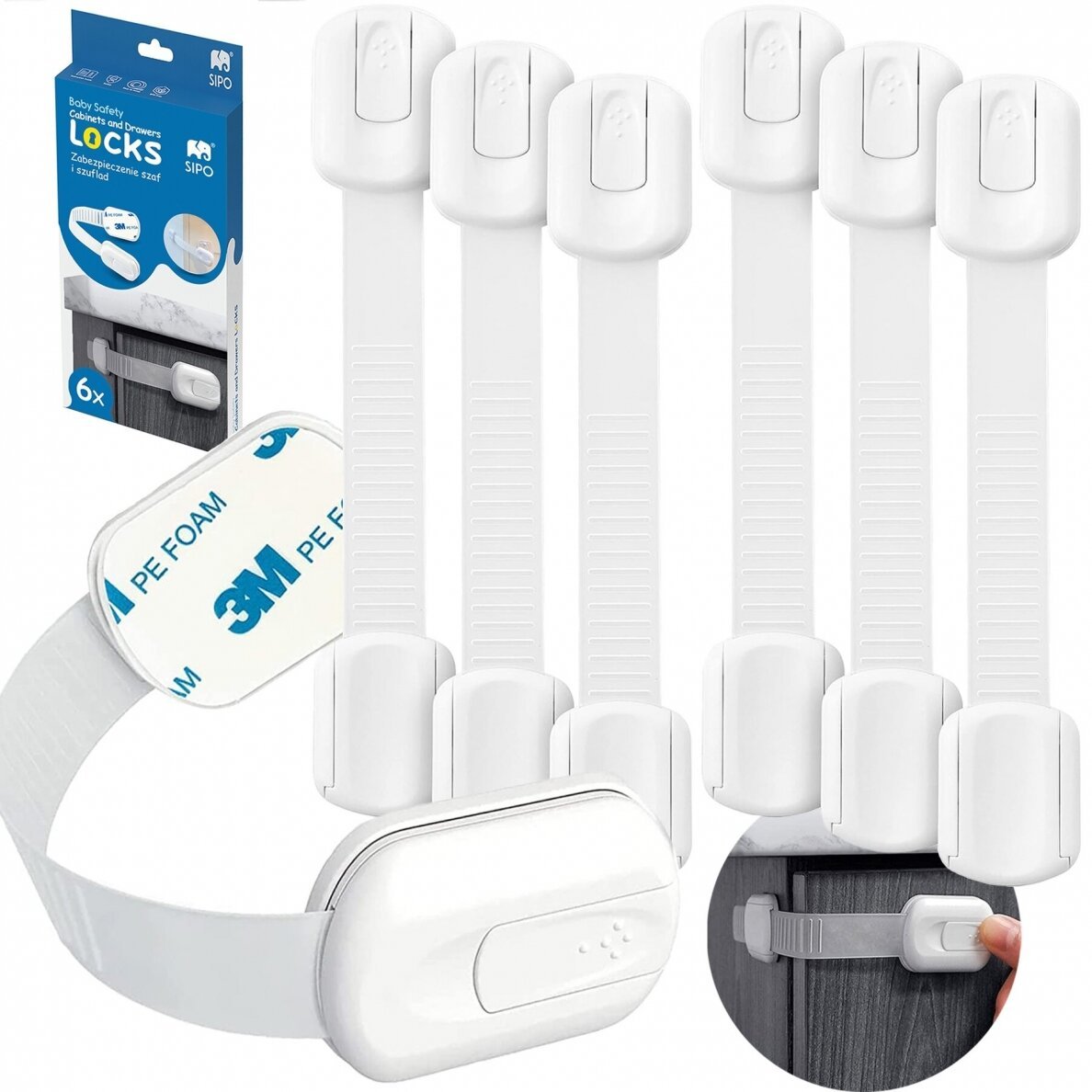 SIPO: Flexible Baby Safety Strap Locks (6 Pack - SBS-217)