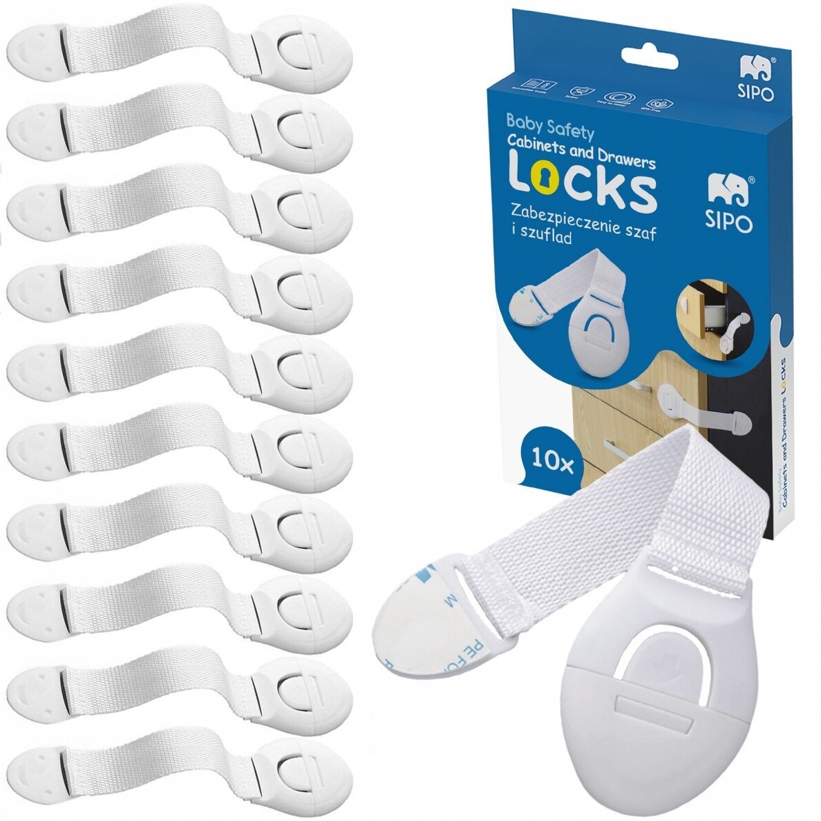 SIPO: Adjustable Baby Safety Strap Locks SBS-216 (Set of 10)