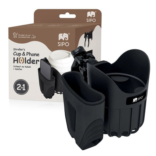 SIPO: Universal 2-in-1 Stroller Drink & Phone Holder (Black)