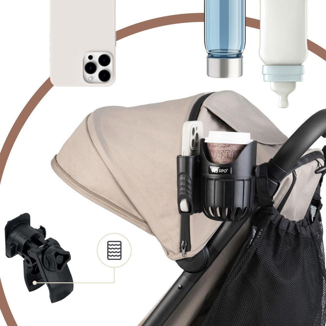 SIPO: Universal 2-in-1 Stroller Drink & Phone Holder (Black)
