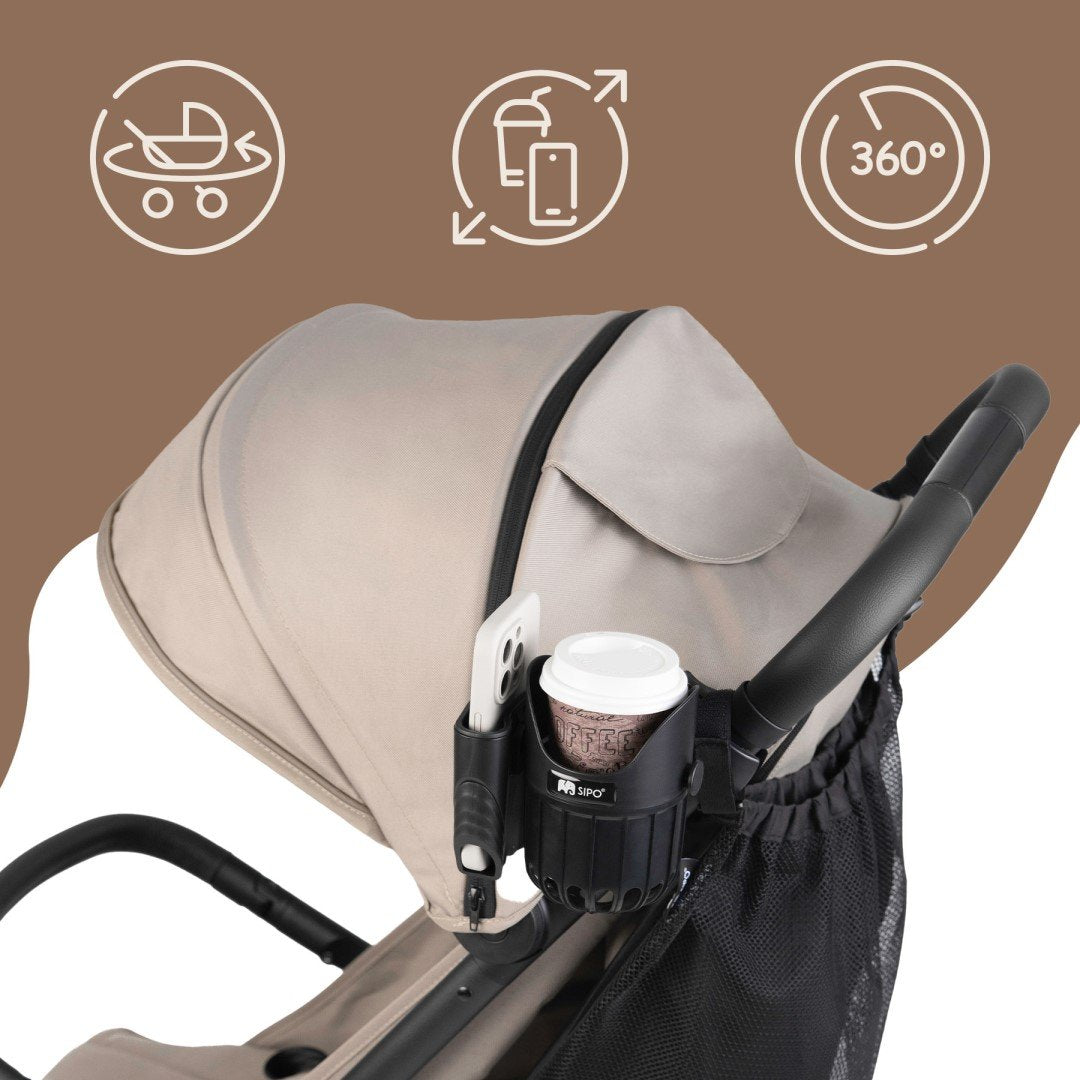 SIPO: Universal 2-in-1 Stroller Drink & Phone Holder (Black)