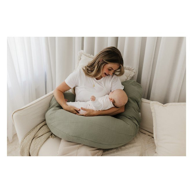 THERALINE The Original Maternity & Nursing Pillow – Sage Muslin