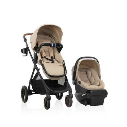 Evenflo Shyft Intuiti+ Travel System with Revolve180 LiteMax NXT &amp; SensorySoothe travertine