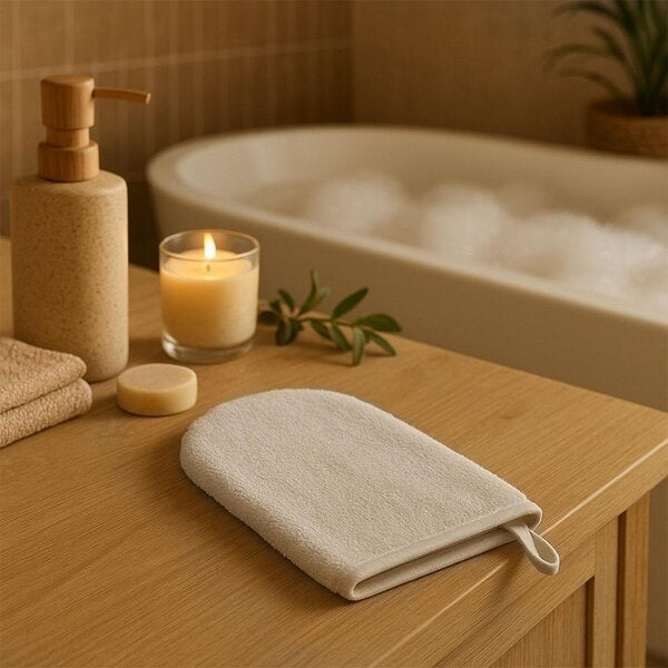Babyono Natural Bamboo Bath Mitt-Cream/White